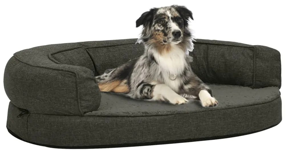 171293 vidaXL Cama p/ cães ergonóm. 75x53cm aspeto linho pelúcia cinza-escuro