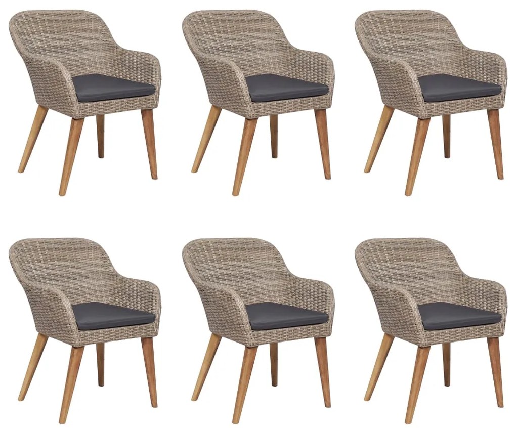 7 pcs conjunto de jantar para jardim vime PE castanho
