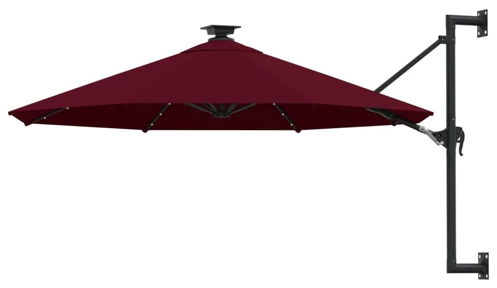 vidaXL Guarda-sol de jardim para parede c/ luzes LED 300 cm bordô