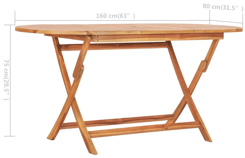 Mesa de jardim dobrável 160x80x75 cm madeira de teca maciça