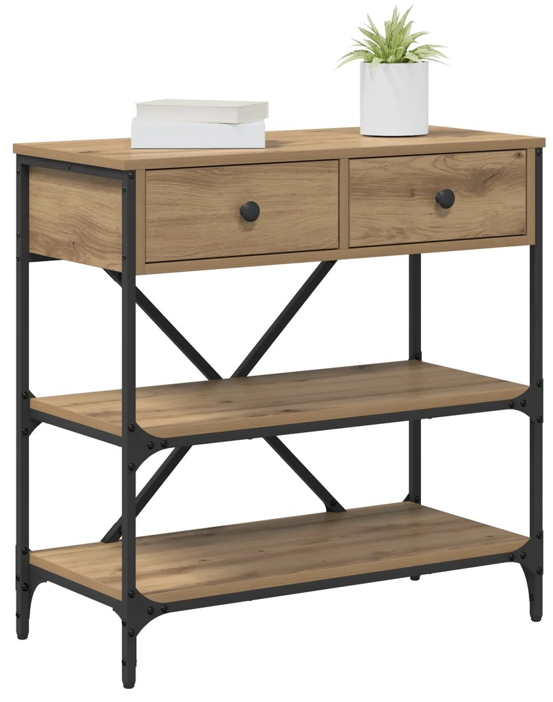 Mesa de Console Carvalho Artesanal 75x34.5x75 cm Madeira Engenheirada