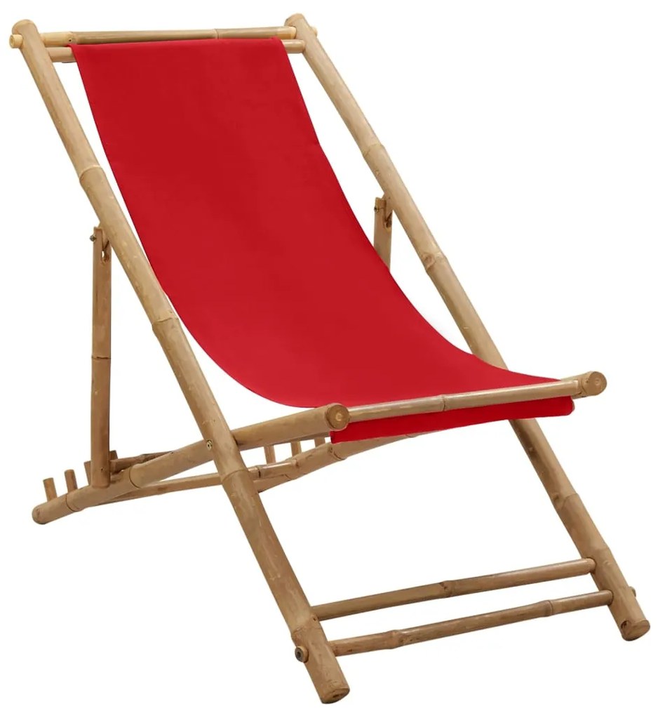 313020 vidaXL Espreguiçadeira de bambu e lona vermelho