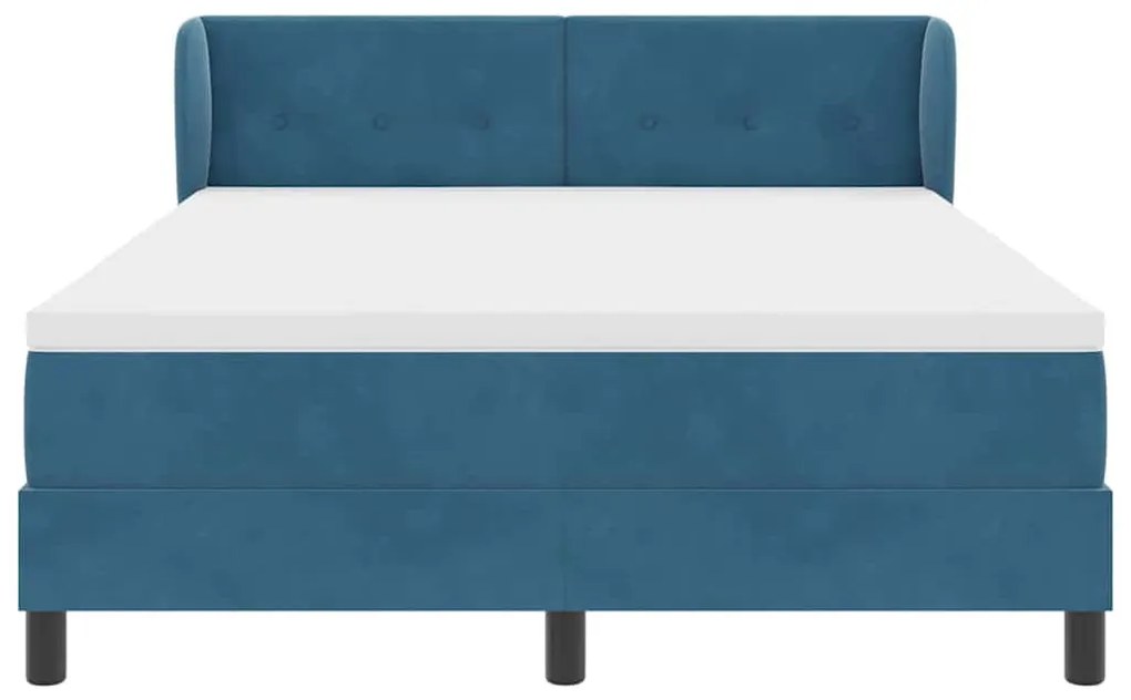 Cama Box Spring vidaXL com Colchão Azul Escuro 140x190 cm Veludo