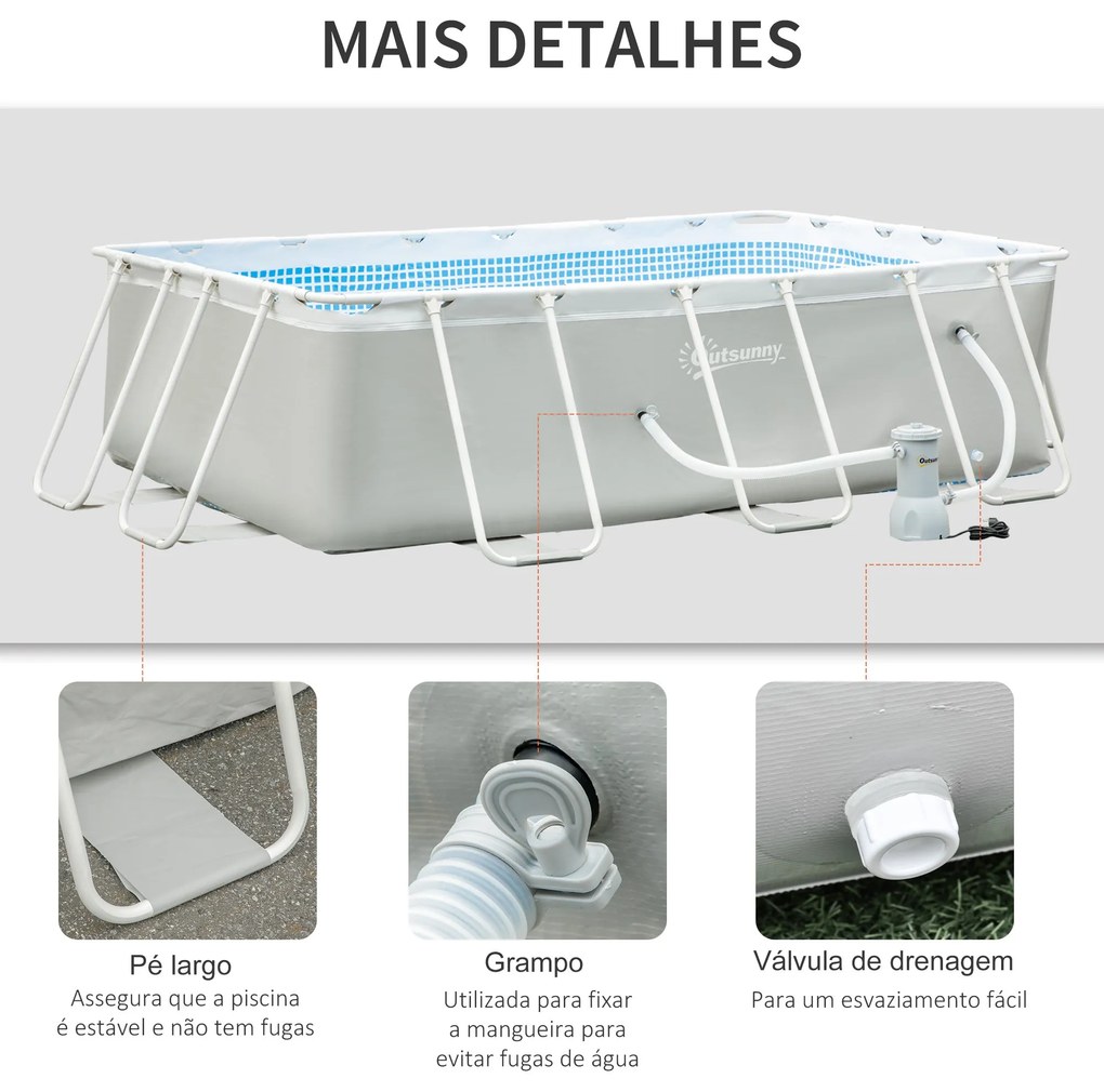 Piscina Desmontável Tubular 340x215x80cm Piscina Retangular de Exterio