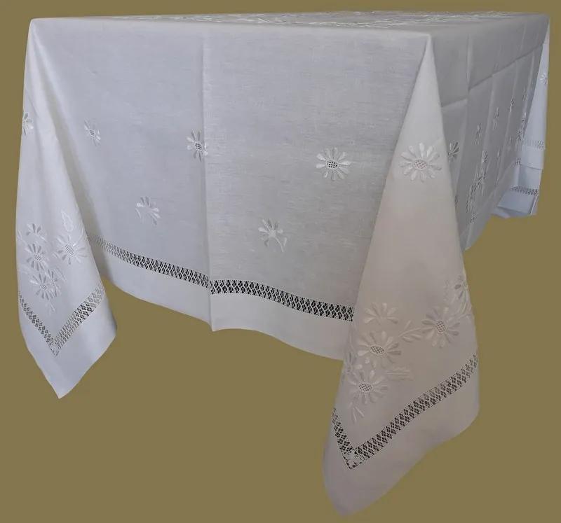 180x280 Toalha de mesa de linho bordada a mão - Toalha de mesa bordada algodão / seda
