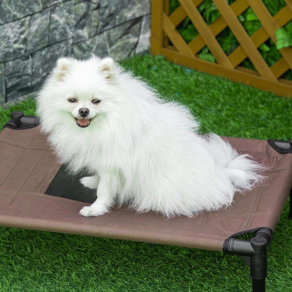 Cama para Animais de Estimação Cama Elevada para Cães Gatos Portátil Tecido Transpirável para Exterior Interior 64x46x18cm Marrom