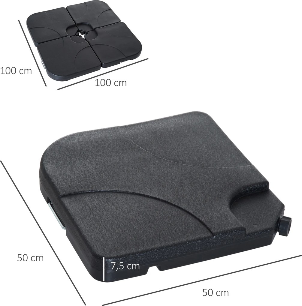 Base para Chapéu de Sol de 4 Peças Suporte para Chapéu de Sol para Jardim Pátio Exterior 50x50x7,5cm Preto