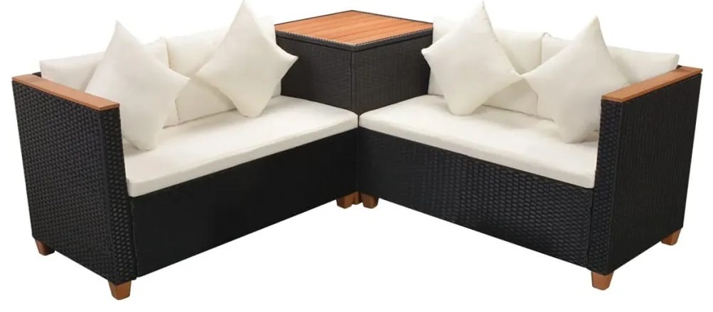 4 pcs conjunto lounge de jardim c/ almofadões vime PE preto