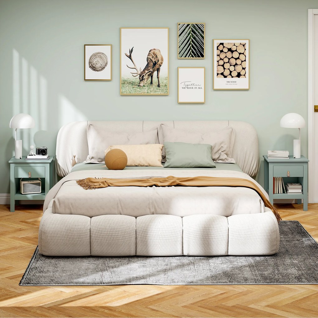 Conjunto de 2 mesas de cabeceira com gaveta e compartimento aberto, 45 x 40 x 55 cm, verde