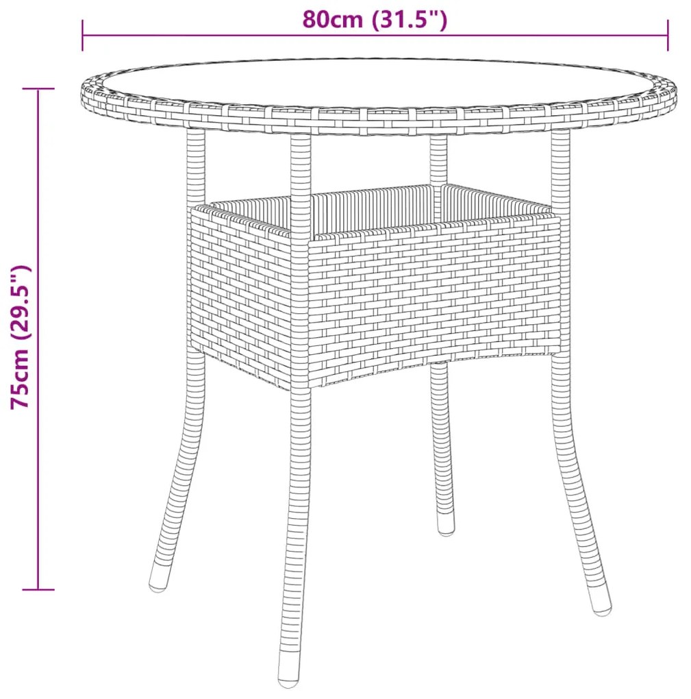 5 pcs conjunto de jantar para jardim vime PE castanho