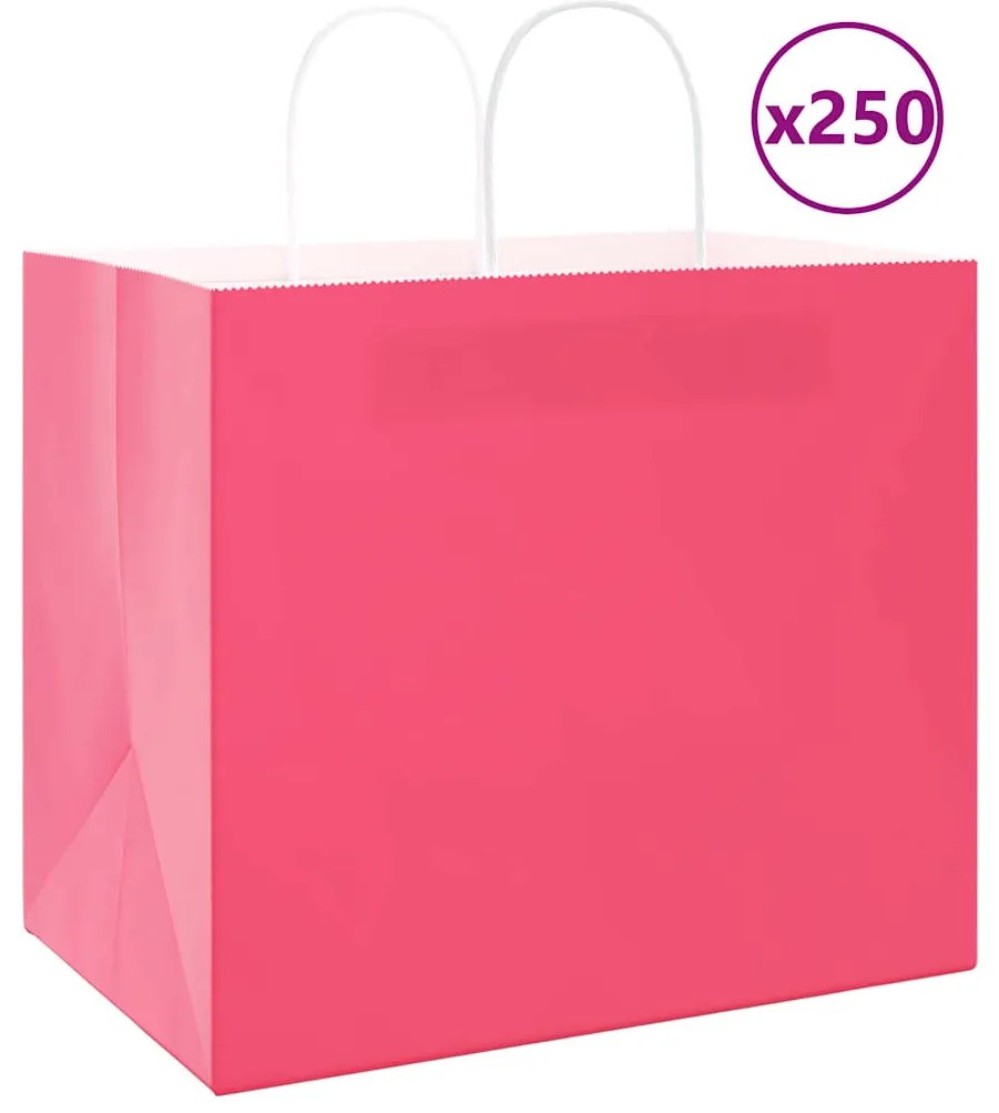 vidaXL Sacos de papel 250 unid com alças rosa 32x22x28 cm