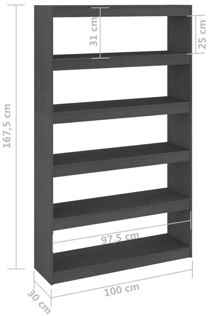 Estante/divisória 100x30x167,5 cm pinho maciço cinzento