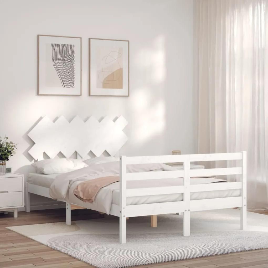 3195257 vidaXL Estrutura de cama de casal c/ cabeceira madeira maciça branco