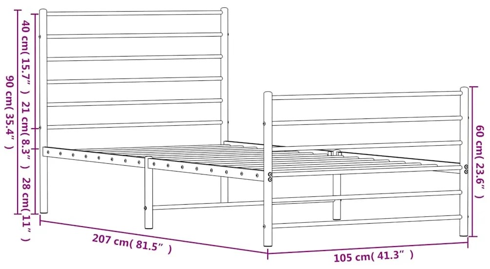 Estrutura de cama com cabeceira e pés 100x200 cm metal branco
