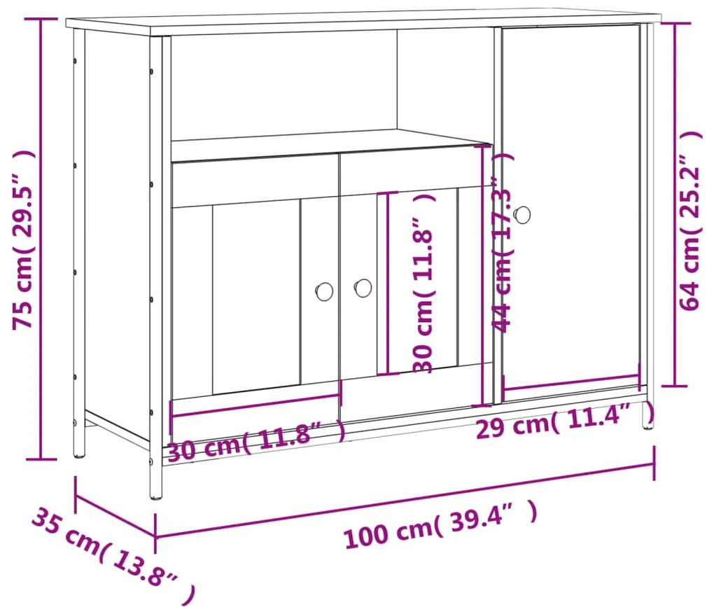 Aparador 100x35x75 cm derivados de madeira cinzento sonoma