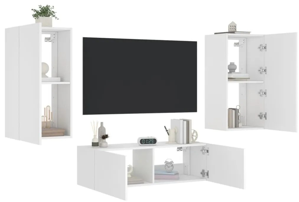 3 pcs móveis de parede para TV com luzes LED branco
