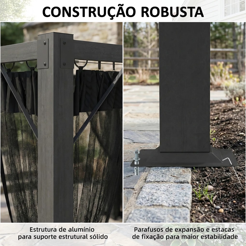 Pérgola de Jardim 3x4 m com Teto Retrátil e 4 Laterais em Rede UPF30+ Pérgola para Exterior Terraço Cinza