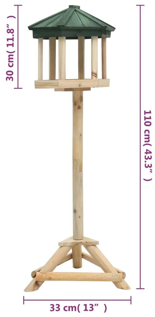 Comedouro de pé p/ pássaros 33x110 cm madeira de abeto maciça