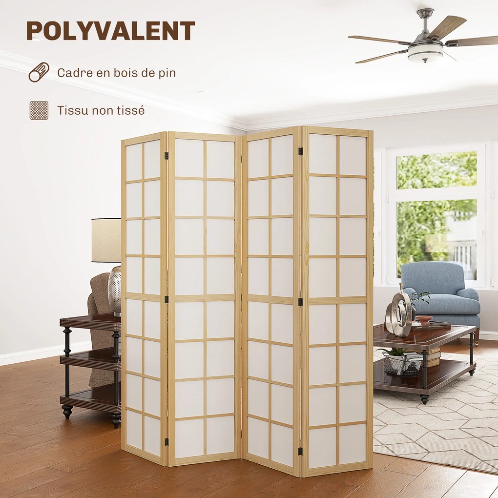 Biombo de interior dobrável de 4 painéis, 160 x 170 cm, divisória para sala de estar, quarto e casa, cor natural