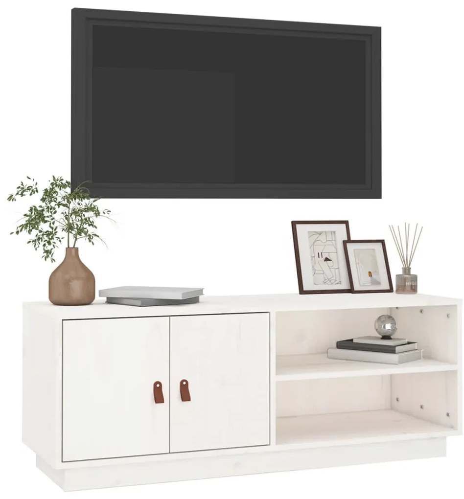Móvel de TV 105x34x40 cm madeira de pinho maciça branco