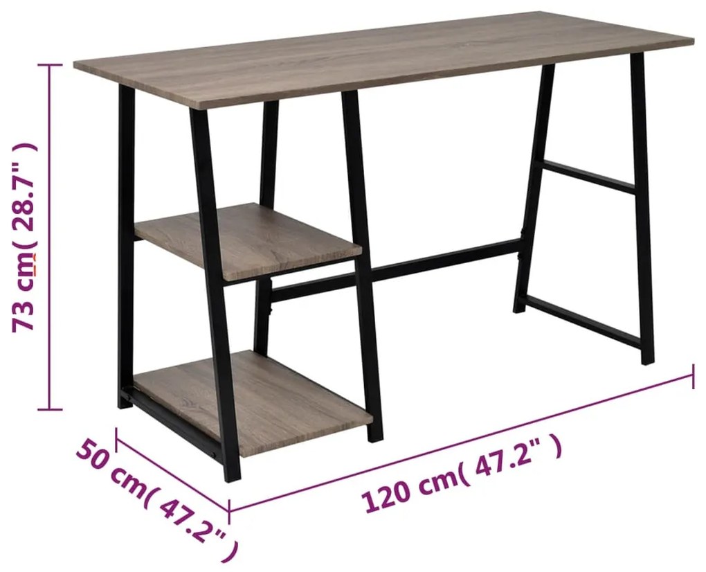 Mesa com 2 prateleiras cinzento e carvalho