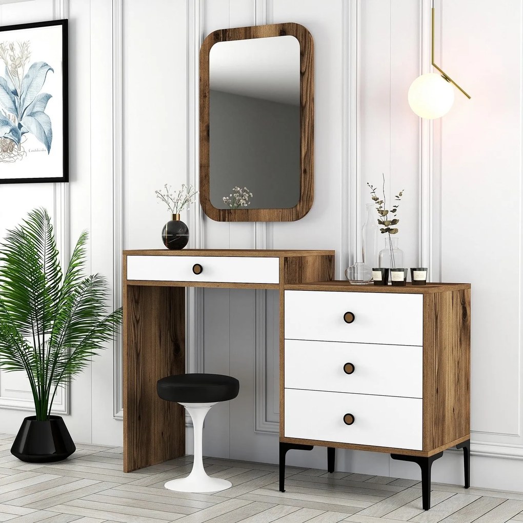 Cômoda Lizbon500 – Nogueira e Branco – 124x84,7x40 cm