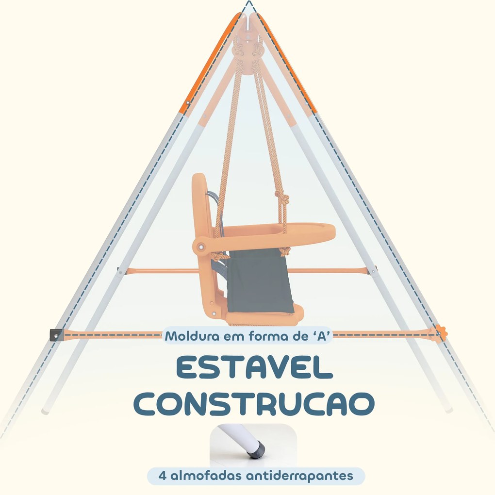 Baloiço Infantil de Aço para Crianças dos 6 aos 36 Meses com Encosto Alto e Arnês de Segurança 122x146x122 cm Laranja