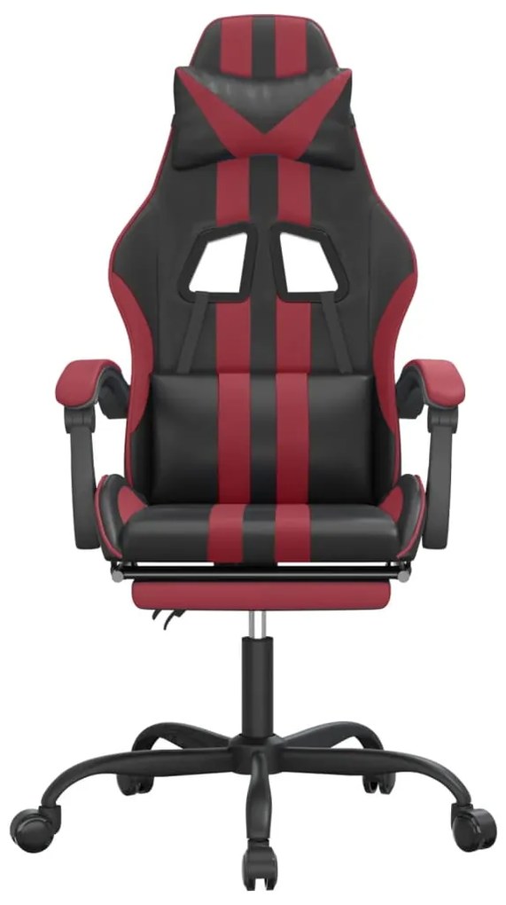 Cadeira gaming +apoio pés couro artificial preto/vermelho tinto