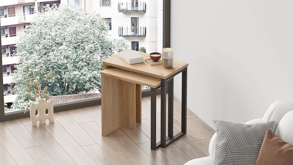 Mesas de Apoio ON7 – Nogueira – 51x52,8x29,5 cm / 44,5x47,8x24,5 cm
