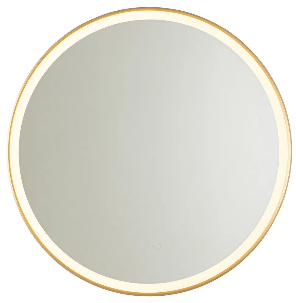 Espelho de casa de banho dourado 70 cm Incl. LED regulável em 3 níveis com toque redondo - Miral