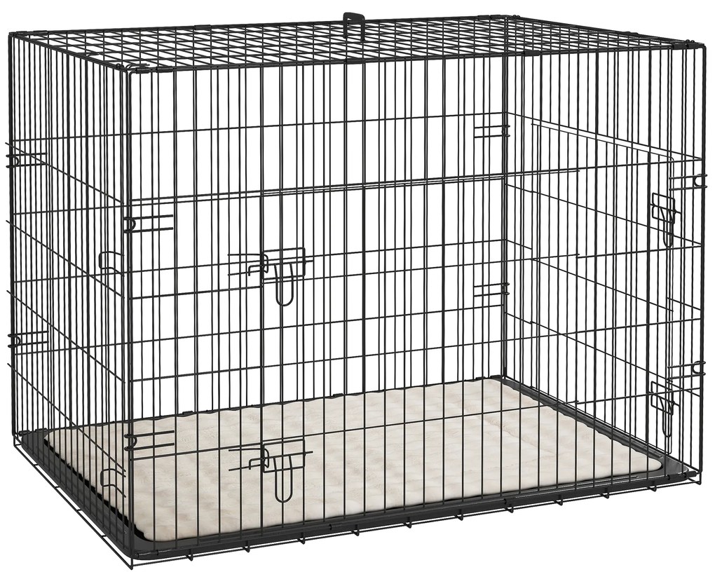 PawHut Gaiola para Cães Caixa de Transporte Dobrável com Alça e Tabuleiro Removível para Cães Almofada Incluída 91x62x68 cm Preto | Aosom Portugal