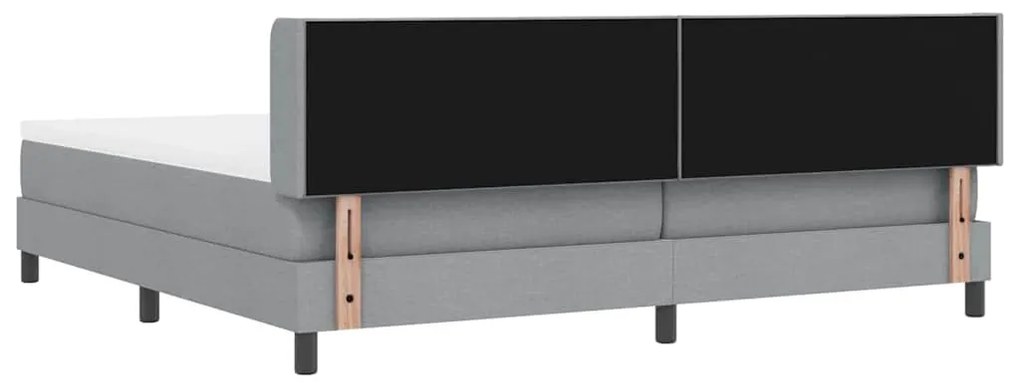 Cama Box Spring com colchão, cinza claro, 200x200 cm, tecido.