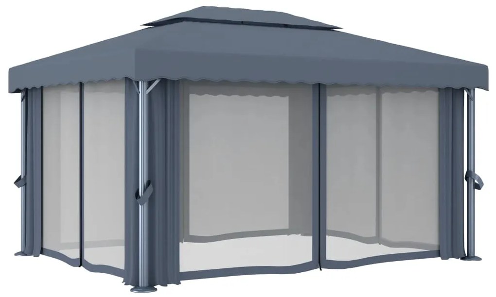 Gazebo com cortina 4x3 m alumínio antracite