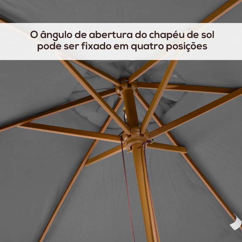 Chapéu de Sol de Jardim com Sistema de Poli Teto Ventilado e Mastro de Madeira para Exterior 2,95x2x2,55m Cinzento