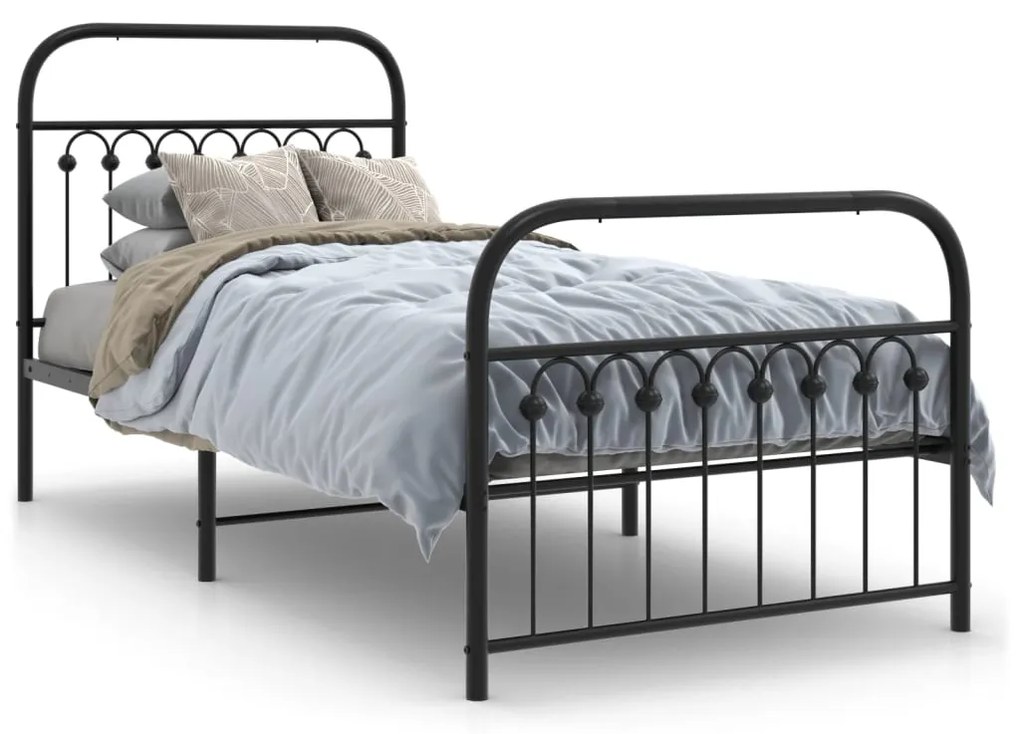 Estrutura de cama com cabeceira e pés 90x200 cm metal preto