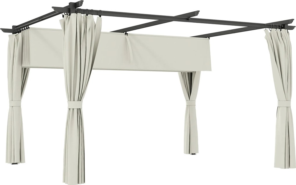 Pérgola com Teto Retrátil 3,9x3x2,2 m Paredes Laterais Tecido de Poliéster Anti UV Pérgola para Jardim Creme