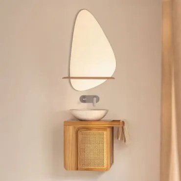 Conjunto De Móveis De Banheiro Suspensos Em Madeira De Teca Georgy Madeira De Teca & Cimento Redondo Branco Ø40 Cm Zavion & Irregular - Sklum