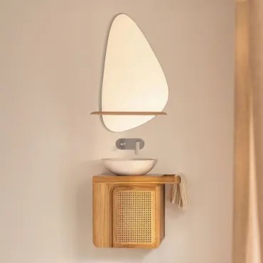 Conjunto De Móvel De Casa De Banho Suspenso 60x40 Cm Em Madeira De Teca Georgy Madeira De Teca & Cimento Redondo Branco Ø40 Cm Zavion & - Sklum