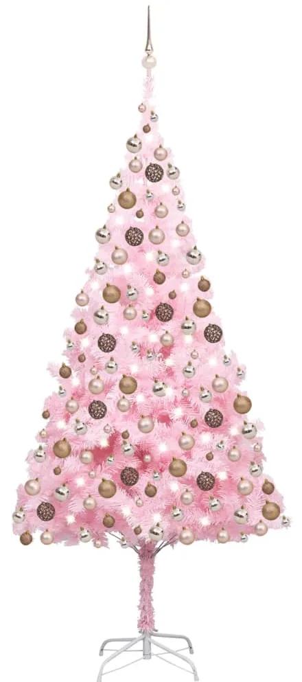 3077587 vidaXL Árvore Natal artificial pré-iluminada c/ bolas PVC rosa