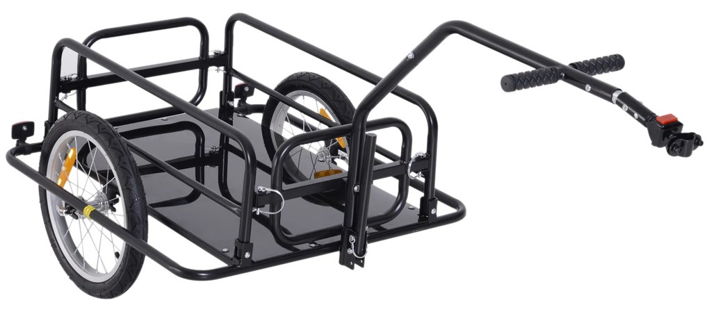 HOMCOM Reboque de Carga para Bicicleta Carrinho Dobrável para Bicicleta com 2 Rodas Refletores Carga 40 kg 155x71,5x77 cm Preto