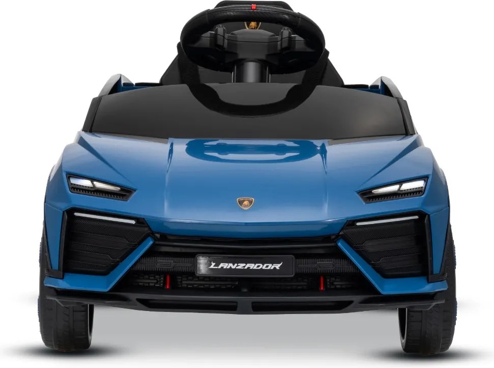 Carro elétrico para crianças Lamborghini Lanzador 12V com licença, bateria de lítio, luzes LED, controle remoto Azul