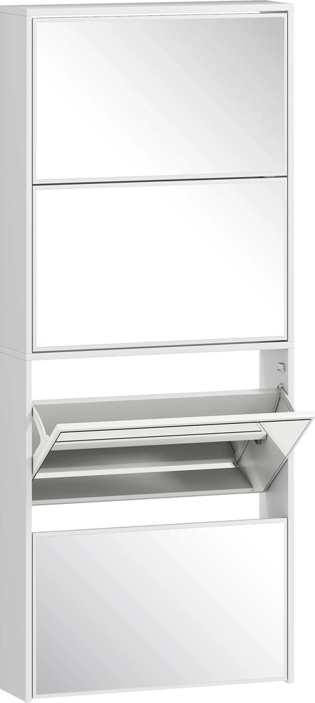 HOMCOM Sapateira com Espelho para 12 Pares de Sapatos Estreita 4 Portas Abatíveis para Espaços Reduzidos 63x17x146 cm Branco | Aosom Portugal