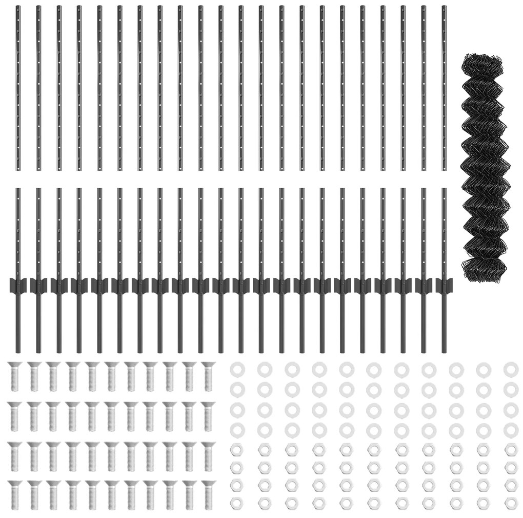 Cerca de Fio Chain Link com 44 Posts U Cinza 1x25 m Aço