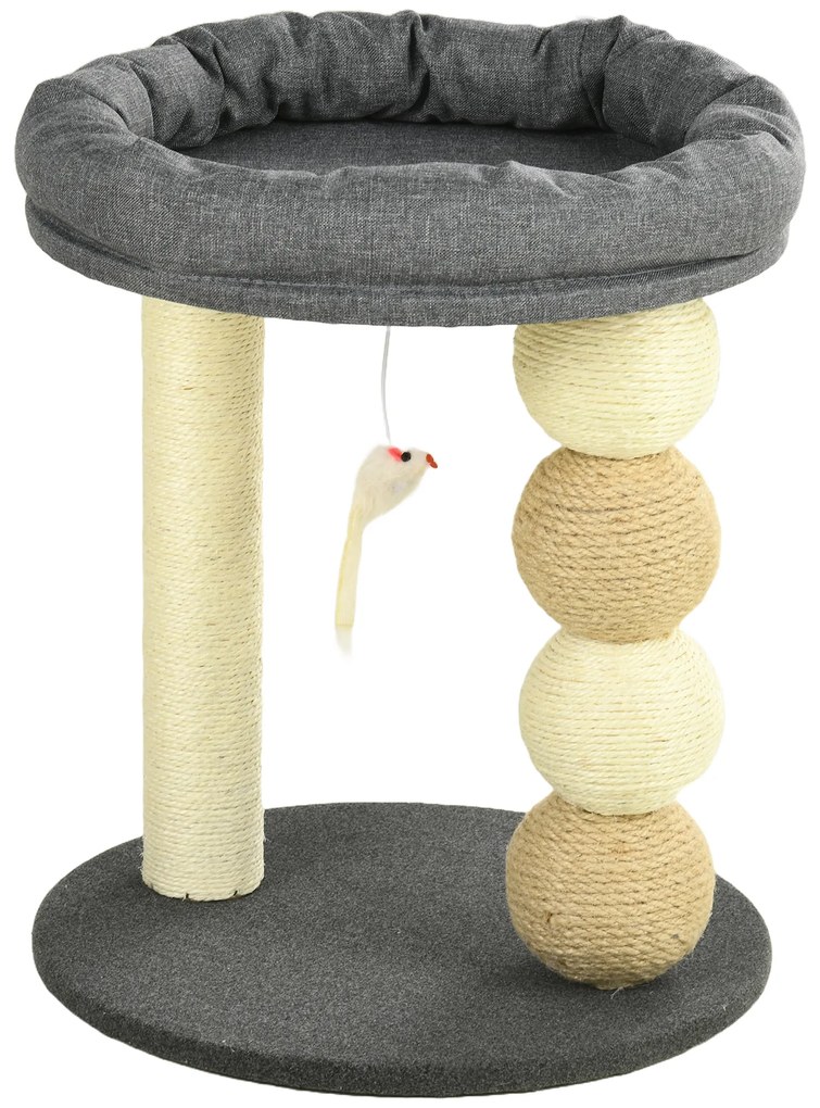 PawHut Arranhador Felino Compacto Centro Atividades Cama Bolas Postes Sisal Prático Durável Ø40x48cm Cinza Bege | Aosom Portugal