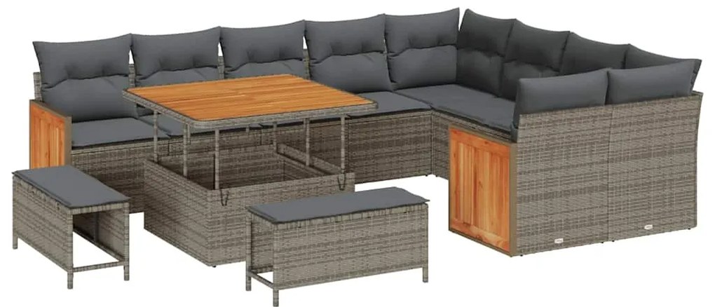 Conjunto de Sofá de Jardim vidaXL de 12 Peças com Almofadas Cinza Poly