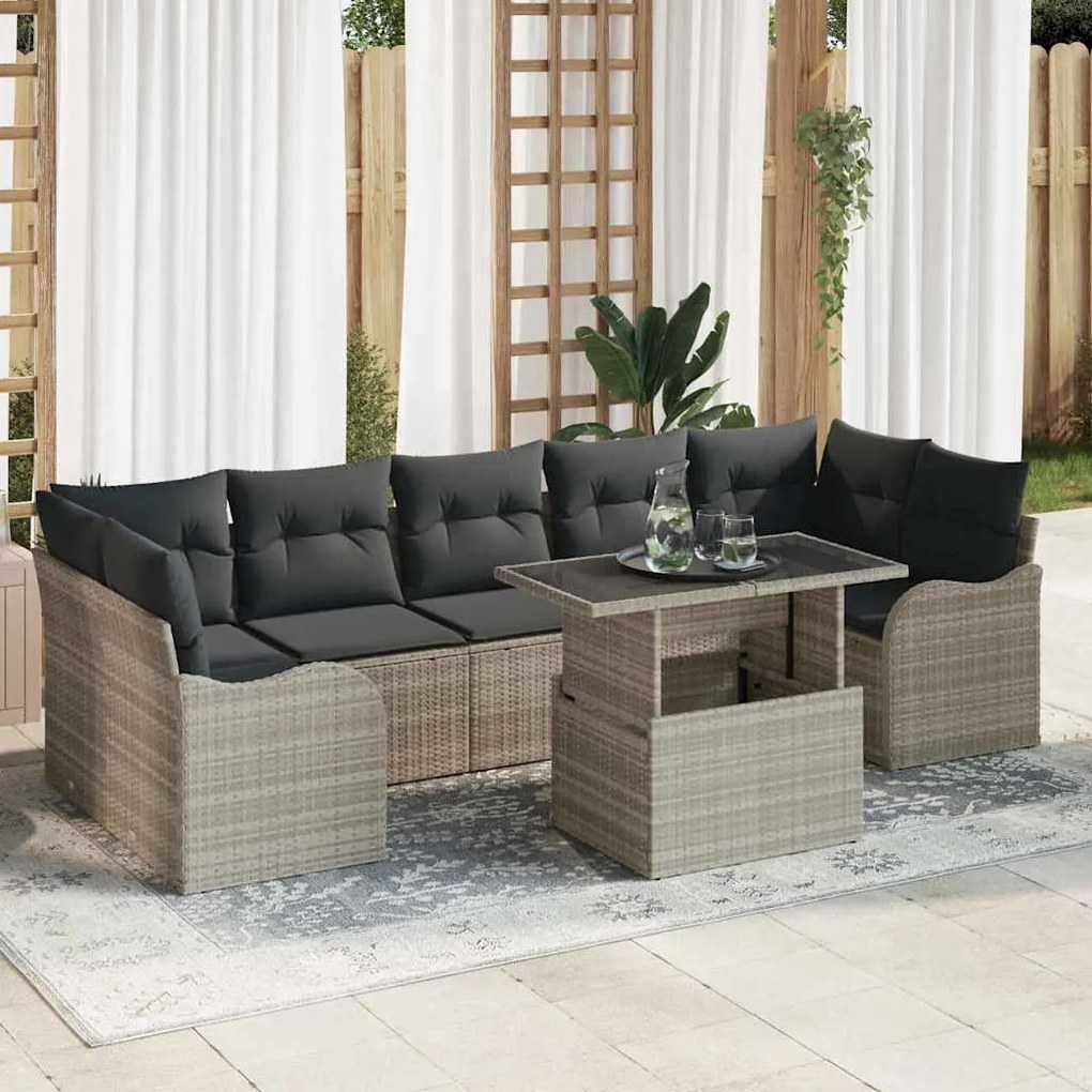 vidaXL Conjunto de Sofás de Jardim 8 Peças com Almofadas Cinza Claro
