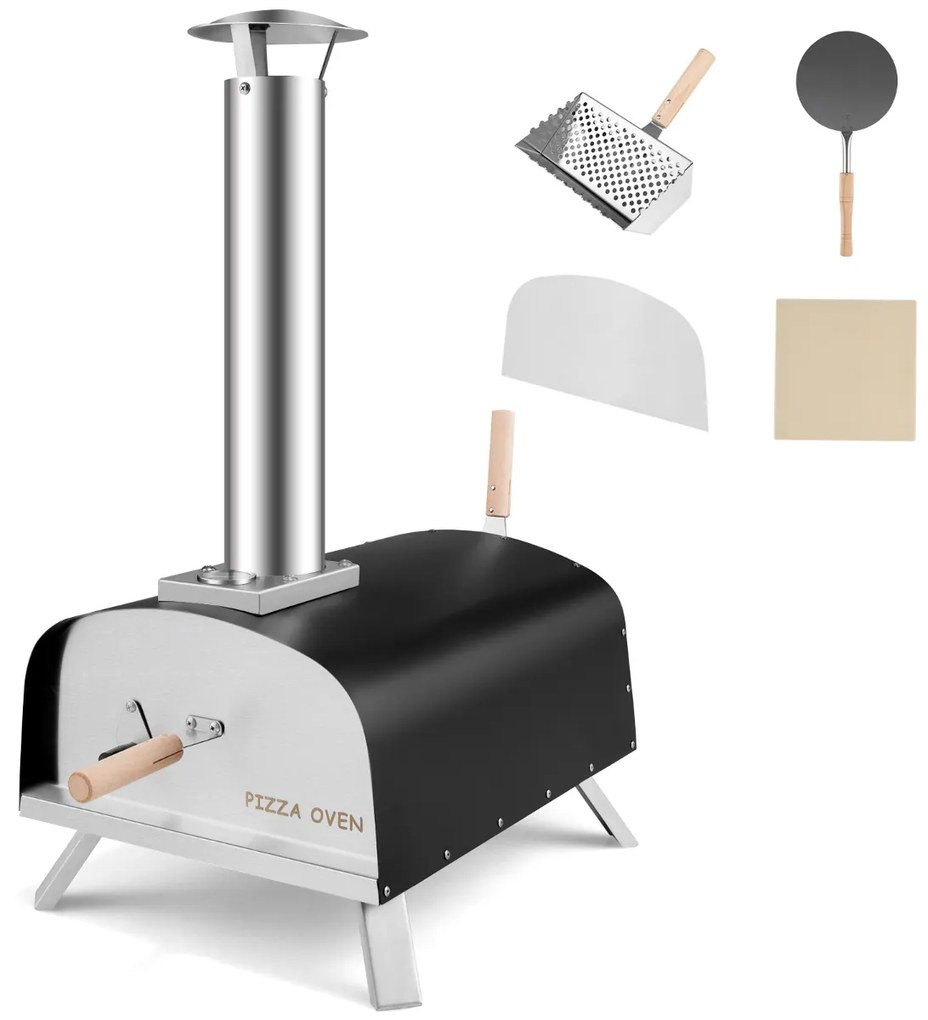 Forno para Pizza de Ferro Portátil com Lareira Extra Grande para jardim Piquenique 42 x 81 x 84,5 cm Preto