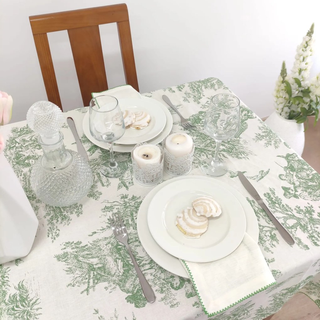 Toalha de Mesa Linho COL Toile de Jouy Green Beijinho