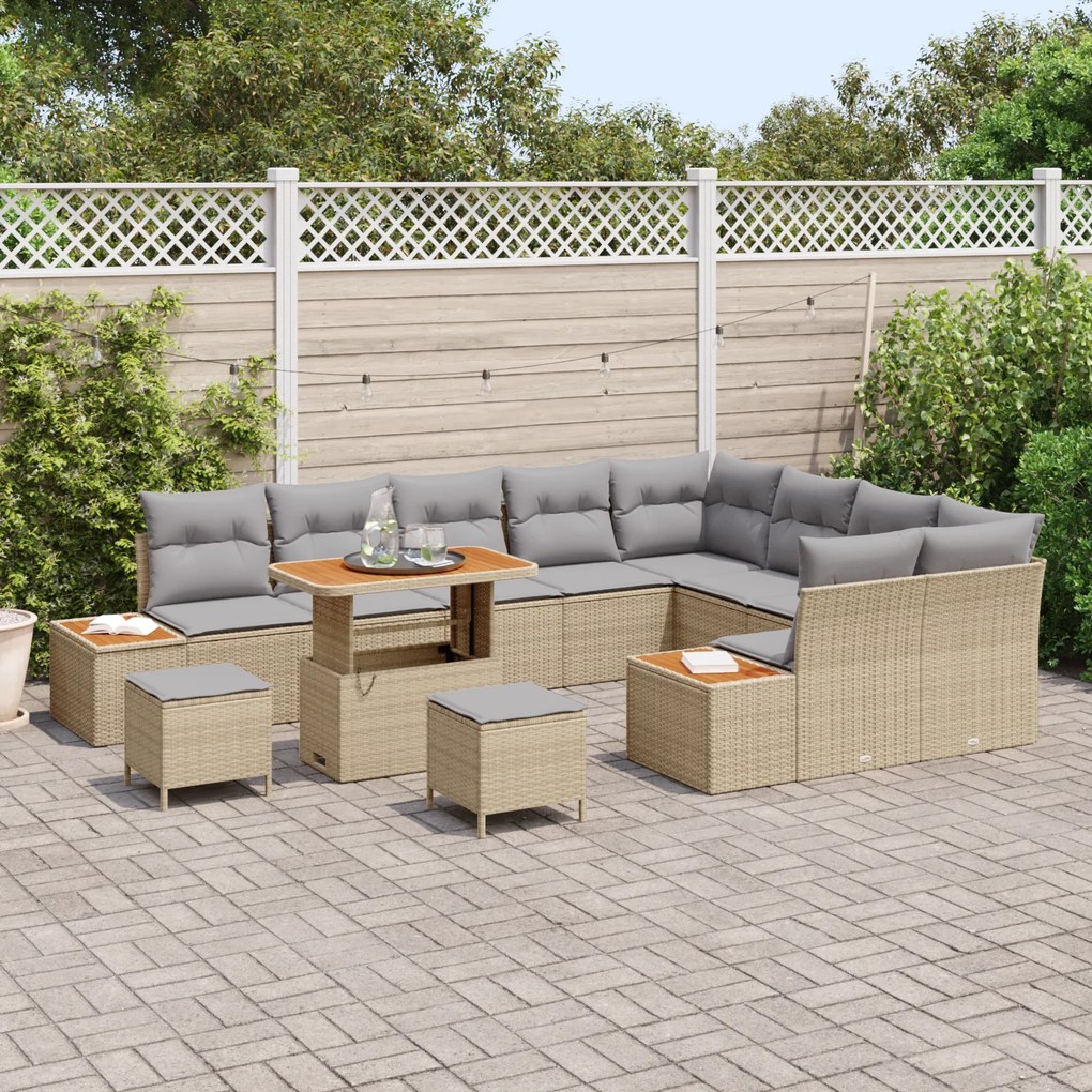 Conjunto de Sofá de Jardim vidaXL 12 Peças com Almofadas Bege Vime PE