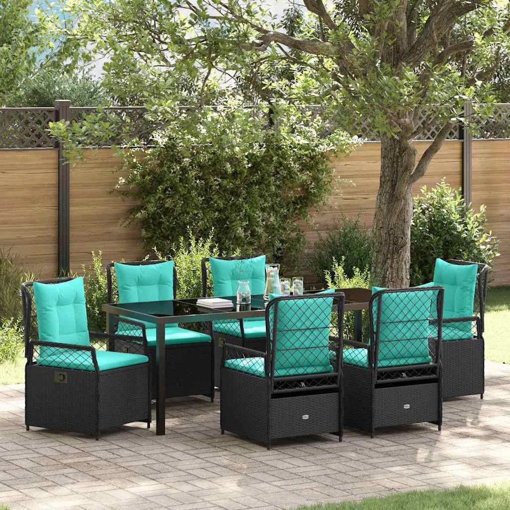vidaXL Conjunto de Jantar de Jardim com 7 Peças em Rattan Preto
